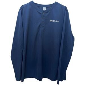 Snap-on Long Sleeve Henley Shirt Mens XL Blue Workwear Mechanic Logo